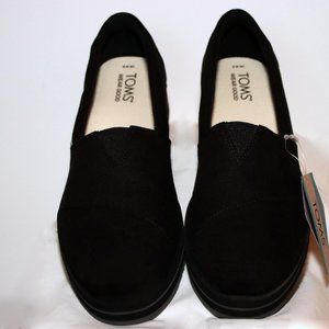 NEW Women's TOMS Alpargata Black Midform Espadrille Size 9 Pull-on Comfort Wedge